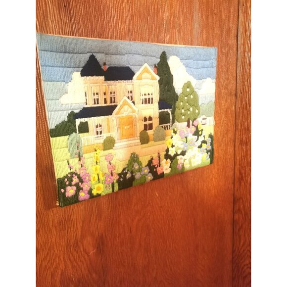 Embroidered Homestead Scenes Pair Crewel Wool Needlepoint Vintage - Picture 16 of 16